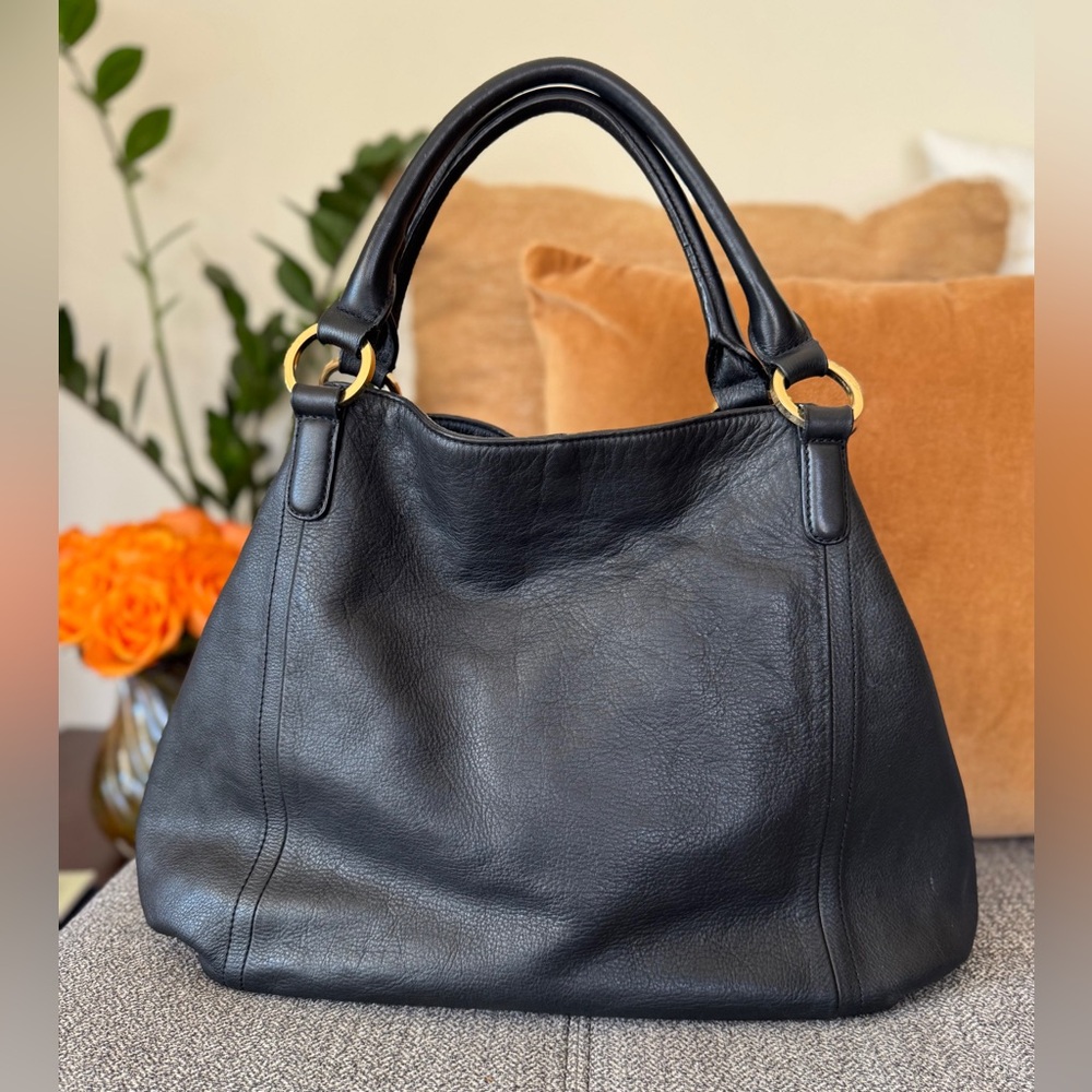 G.I.L.I. Large Black Leather Roma Hobo Shoulder Bag❤️